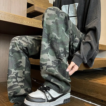 Riolio Jeans Men straight Pants patchwork male jean camouflage Loose Fit Patchwork Streetwear Men's Trousers Denim Large size Hip Hop